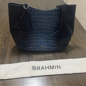 Brahmin Midnight Blue Croc-Embossed Shoulder Bag
